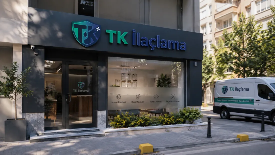 TK İlaçlama ofisinin sokaktan görünen dış cephesi ve tabelası